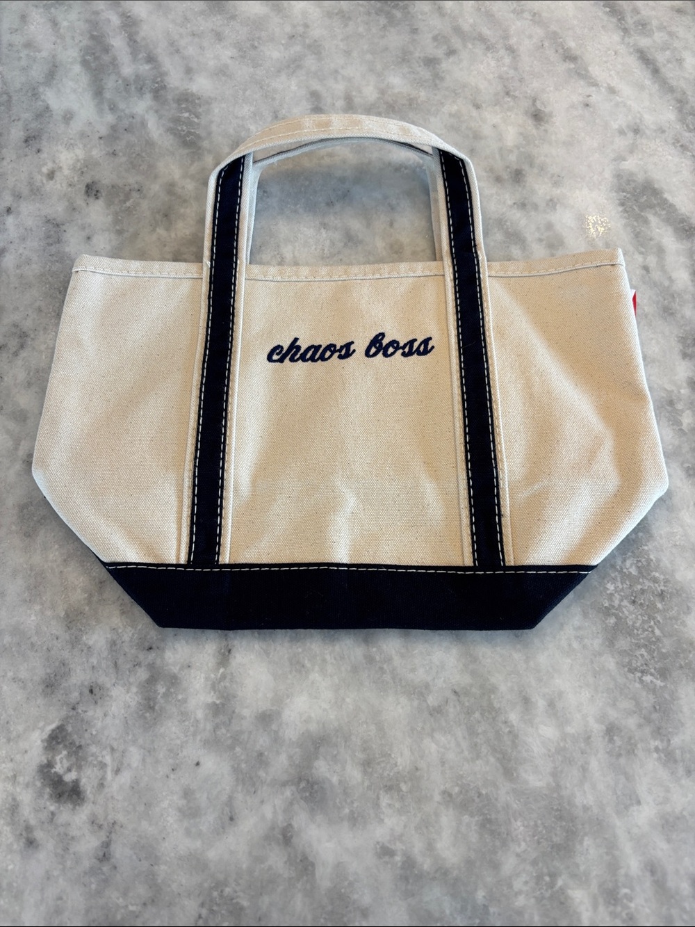 Canvas Tote Bag with 'chaos boss' Embroidery - Navy and Natural